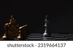 Chess Single king stand alone against many enemies as a symbol of difficult unequal fight or struggle of minorities confidence concept.