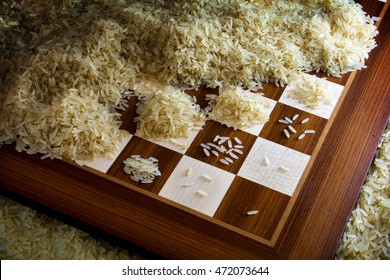 Chessboard With Exponential Growing Heaps Of Rice Grains, Legendary Metaphor Of Unlimited Growth