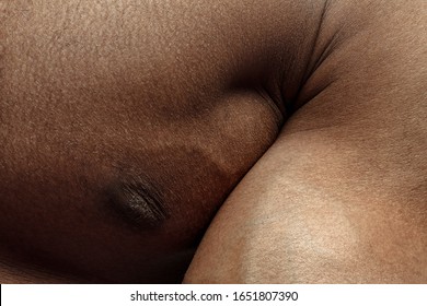 Chest. Detailed Texture Of Human Skin. Close Up Shot Of Young African-american Male Body. Skincare, Bodycare, Healthcare, Hygiene And Medicine Concept. Looks Beauty And Well-kept. Dermatology.