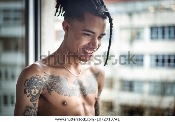Chest Face Shot Shirtless Black Mixed Royalty Free Stock Image