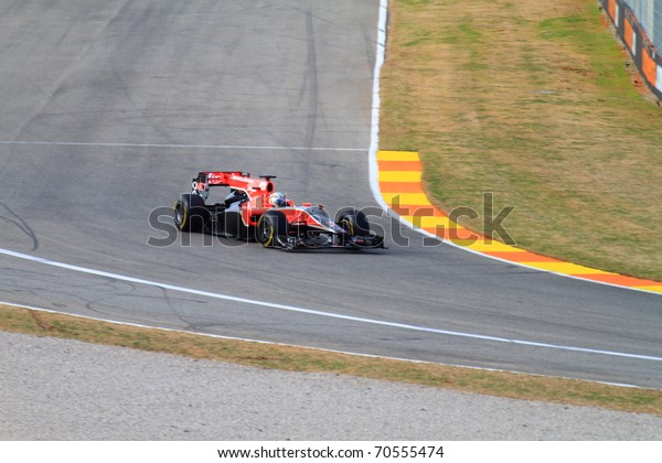 CHESTE,\
SPAIN - FEBRUARY 1: Formula 1 in Cheste (Spain) - Virgin F1 Team\
driver Jerome d\'Ambrosio in 2011 first official training day on\
February 1, 2011 in Cheste (Valencia),\
Spain