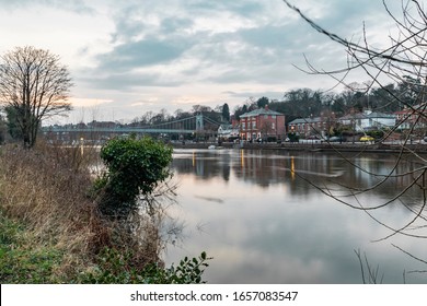 Chester, England - February 23 2019: Landscape view of the River Dee in front of Chester town and Queens Park Bridge - Shutterstock ID 1657083547