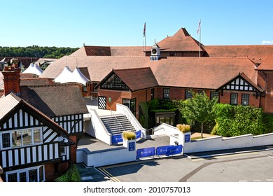 Chester, England - July 2021: Entrance To The Stand And Clubhouse At The Racecourse In Chester. It Is Adjacent To The City Centre.