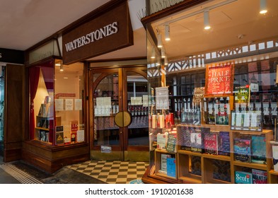 Chester; UK: Jan 29, 2021: The Waterstones Book Shop On Eastgate Street Is Currently Closed Due To The Lockdown