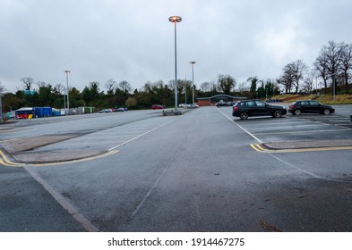 Chester; UK: Jan 29, 2021: The Little Roodee Car, Coach And Lorry Park Is Very Quiet On A Damp Friday Afternoon During Lockdown Due To The Pandemic Corona Virus.