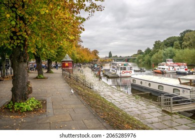 Chester, UK - October 9 2021: Riverside Walk On The River Dee, Chester, Cheshire