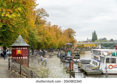 Chester, UK - October 9 2021: Riverside Walk On The River Dee, Chester, Cheshire