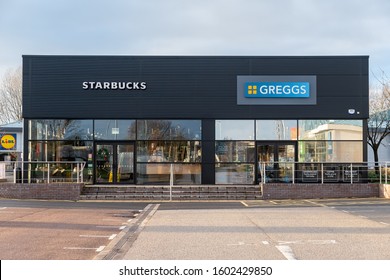 CHESTER, UNITED KINGDOM - DECEMBER 25th, 2019: Greggs Bakery And Starbucks Store Front