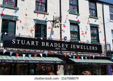 Chesterfield, UK- May 14, 2022: The sign for Stuart Bradley Jewellers in Chesterfield England.