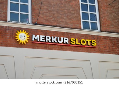 Chesterfield, UK- May 14, 2022: The sign for Merkur Slots in Chesterfield England