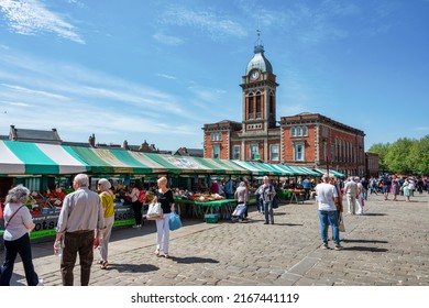 Chesterfield, UK- May 14, 2022: The outdoor market at Chesterfield England