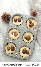 Chestnut And Dough In Muffin Mold For Home Bakery Image