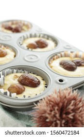 Chestnut And Dough In Muffin Mold For Home Bakery Image