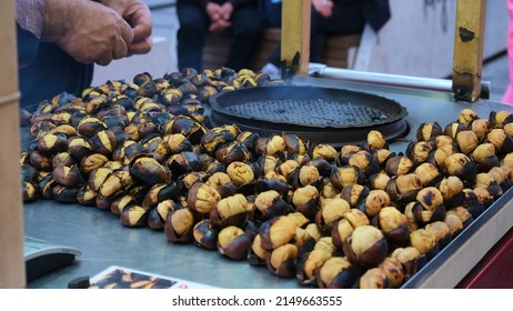 Chestnut maker's cart, Chestnut Kebab, Turkish local chestnut maker, Chestnuts on the grill, chestnuts close-up, artisan