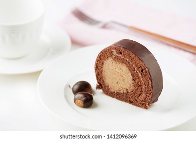 Chestnut Roll On White Plate