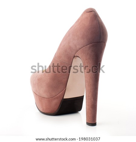 Chestnut suede high heel women shoe isolated on white background.