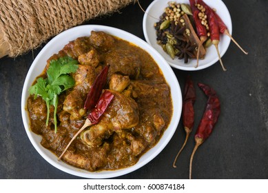 Chettinad Chicken Curry Is A Hot And Spicy Dish Tamil Nadu, South India. Gravy Prepared From Roast And Ground Indian Spices,coconut Or Garam Masala For Meat / Non-vegetarian Recipe/ Cuisine.