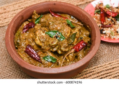 Chettinad Chicken Curry Is A Hot And Spicy Dish Tamil Nadu, South India. Gravy Prepared From Roast And Ground Indian Spices,coconut Or Garam Masala For Meat / Non-vegetarian Recipe/ Cuisine.