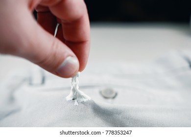 Chewing Gum Stuck To The Jeans Closeup, Removal Of Chewing Gum From Pants