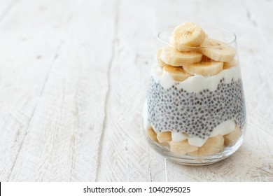 Chia Pudding Parfait, Layered With Banana And Yogurt