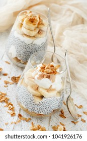 Chia Pudding Parfait, Layered With Banana And Granola