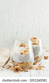 Chia Pudding Parfait, Layered With Banana And Granola