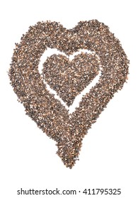 Chia Seeds Heart On White Background.