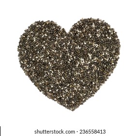 Chia Seeds In Heart Shape Isolated On White