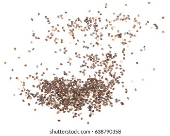 Chia Seeds Isolated On White Background, Top View