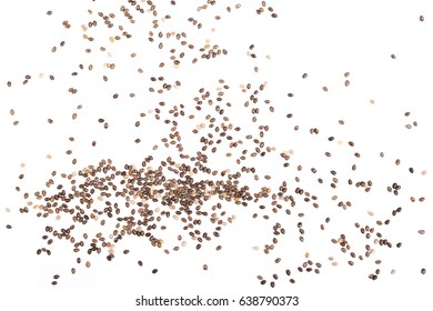 Chia Seeds Isolated On White Background, Top View