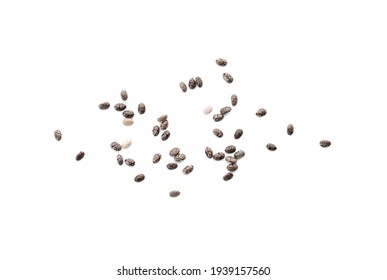 Chia seeds on white background, top view