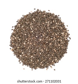 Chia Seeds Pile Isolated On White Background, Overhead View