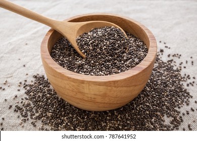 Chia Seeds In Wooden Bowl With Spoon