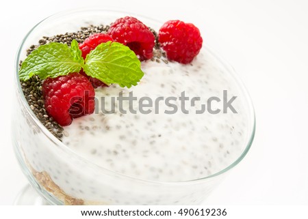 Similar – Chia-Joghurt mit Himbeeren im Glasbecher