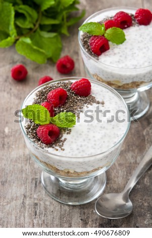 Similar – Chia-Joghurt mit Himbeeren im Glasbecher