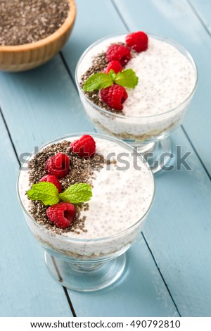 Similar – Chia-Joghurt mit Himbeeren im Glasbecher