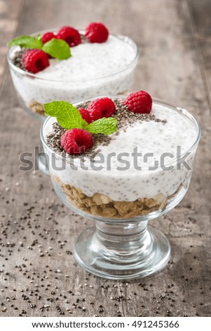 Similar – Chia-Joghurt mit Himbeeren im Glasbecher