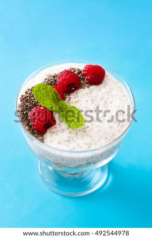 Similar – Chia-Joghurt mit Himbeeren im Glasbecher