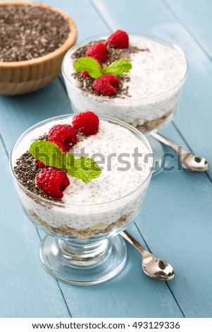 Similar – Chia-Joghurt mit Himbeeren im Glasbecher