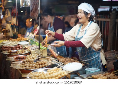 Chiang Mai, Thailand; 12/10/2019; Night Market, People Enjoy The Street Food.