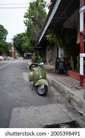 Chiang Mai, Thailand - 16 December 2020: The Center Of The City With Beautiful Building And Retro Motorbike