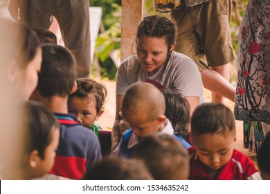 Chiang Mai, Thailand - 17/10/2019: Orphan Asian Child Playing, Thai Poor Kids Orphanage, Volunteering, Help