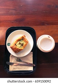 Chiang Mai, Thailand - 18 May 2017 - Starbucks Food And Drink Waits On The Table In A Starbucks Coffee Shop In Chiang Mai, Thailand On May 18, 2017