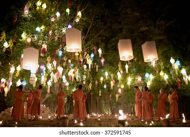 CHIANG MAI - THAILAND / 24.11.2015: The act of making the lanterns or donating them to temples is one way of making merit and the light of a lantern is significant in Buddhist culture 