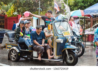 CHIANG MAI THAILAND - APRIL 15 2018 : Chiangmai Songkran festival. People enjoy splashing water in Songkran in Chiang Mai.
