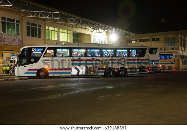 CHIANG MAI, THAILAND\
-APRIL 24 2017: Bus of Sombattour company. Chessy bus import from\
Europe and Build body bus in thailand. Photo at Chiangmai bus\
station, thailand.
