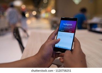 CHIANG MAI, THAILAND - April 4,2018: Man hands holding HUAWEI with Instagram application on the screen. Instagram is a popular online social networking service. - Shutterstock ID 1120758251