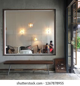 CHIANG MAI, THAILAND- APRIL 7, 2018: Exterior Architecture And Cafe Design Of 'LIVE A DAY' Local Bakery Pastry Bar And Coffee Shop Decorated With Wooden Antique Furniture