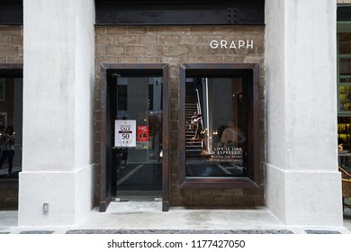 CHIANG MAI, THAILAND, APRIL 8, 2018: Exterior Architecture And Decoration Of Local Coffee Bar And Bakery Shop 'Graph Cafe' With Facade And Frontstore Design