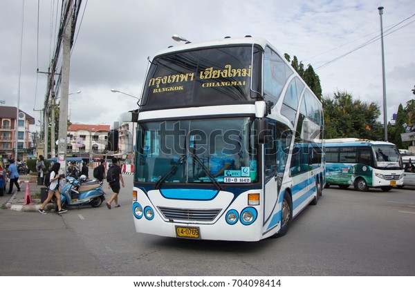CHIANG MAI,
THAILAND - AUGUST 12  2017: Bus of Sombattour company. Scania
Chassis bus import from Europe and Build body bus in thailand.
Photo at Chiangmai bus station,
thailand.